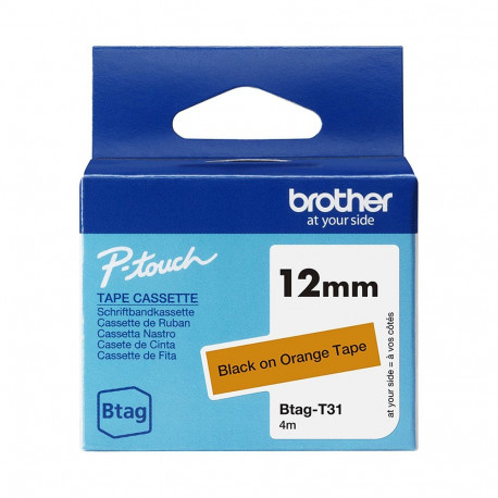 Brother etiketilint BTAG-T31 12mmx4m, must/oranž
