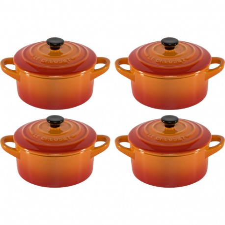 Le Creuset Stoneware Set of 4 petite Casseroles 10x5cm volcan.