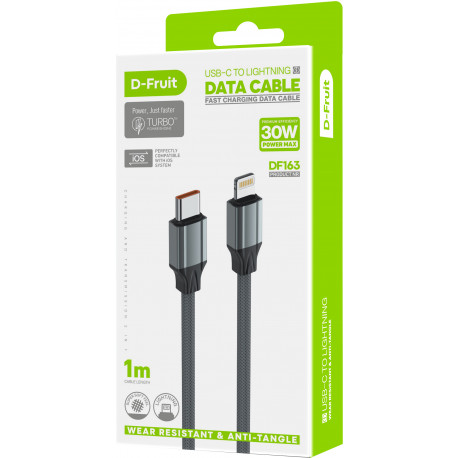 D-Fruit cable USB-C - Lightning DF163 1m, grey