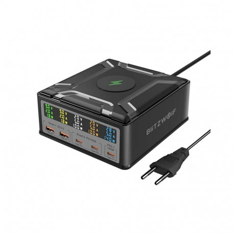 Blitzwolf BW-S28 260W, 2xUSB-A, 3xUSB-C, 15W wireless charger (black)