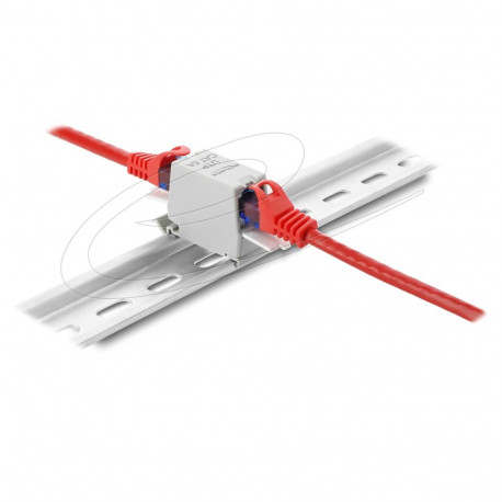 "RJ45 Kupplung Cat.6A Buchse zu Buchse mit Staubschutzklappe für Hutschienen Montage ungeschirmt gra