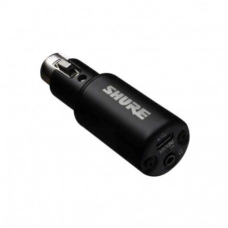 Audio Interface - Shure MVX2U Gen 2 USB Type-C XLR Microphone Adapter With Phantom Power Black