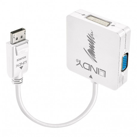 Adapter - LINDY DisplayPort 1.2 to HDMI, DVI & VGA Active Converter, 3840x2160 30Hz, White
