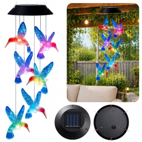 kolibry ja lindudega värviline LED päikeselamp