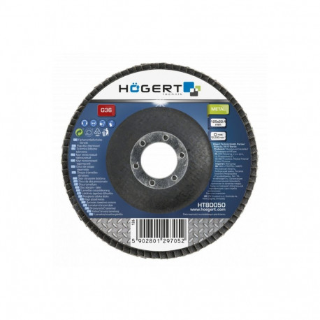 Hogert HT8D052 flap disc, 125mm, 22.4mm, G60, 12500rpm, aluminum oxide, fiberglass backing