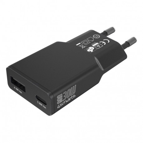 4smarts seinalaadija PDPlug Slim Duos 30W GaN 1C+1A, must