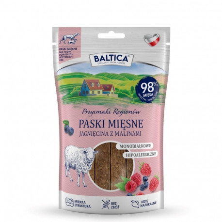 Pet Treat - BALTICA Przysmaki Regionów Meat Strips Lamb With Raspberries, 90 g, Hypoallergenic