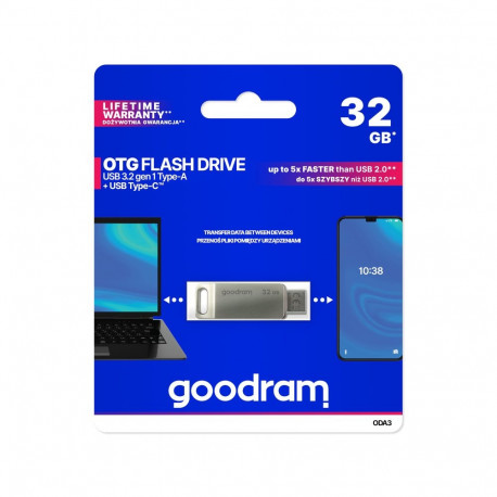 Goodram mälupulk USB + USB C 32GB, hõbedane