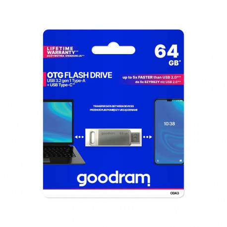 Goodram mälupulk USB + USB-C 64GB, hõbedane