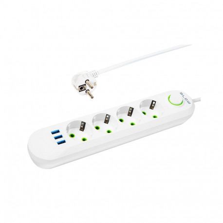 98-225# pistikupesa ps-450 4-pesaline 3xUSB 5m 3x1mm, valge