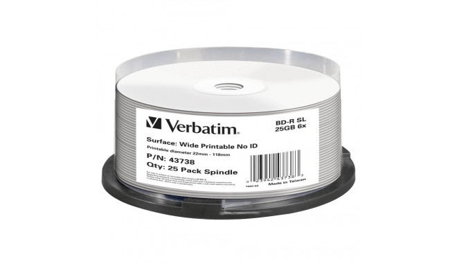 1x25 Verbatim BD-R Blu-Ray 25GB 6x Speed wide printable NO-ID