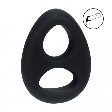 Double Liquid Silicone Cock and Ball Ring - Black