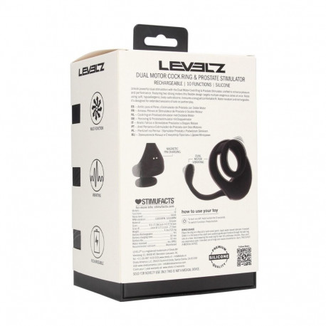 Dual Motor Silicone Cockring with Prostate Stimulator - Black