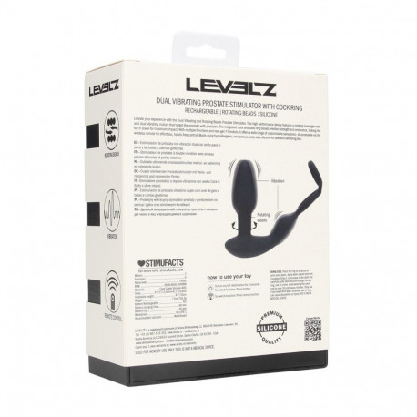 Dual Vibrating Remote Rotating Beads Silicone Prostate Stimulator with Cock and Ball Ring - Black
