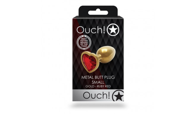 Heart Gem Butt Plug - Small - Gold/Ruby Red