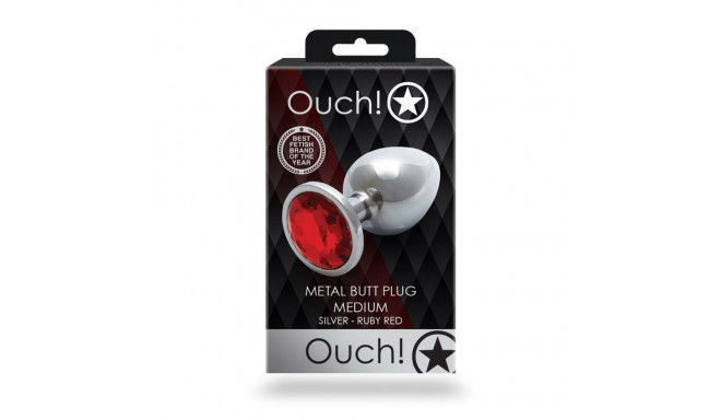 Round Gem Butt Plug - Medium - Silver/Ruby Red