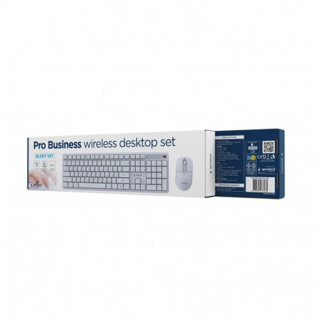 Wireless Keyboard and Mouse Set - Gembird KBS-WMS-01-W-CYRL Full-Size Keyboard, Optical Mouse, White