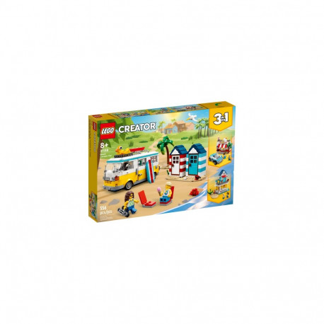 Constructor - Lego 31138 Creator 3-in-1 Beach Camper Van, 556 Pieces, 2 Minifigures, Multicolor