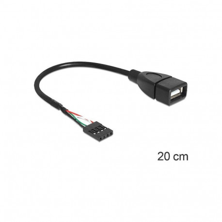 USB 2.0 Kabel, 4 Pin Header > USB-A Buchse (schwarz, 20cm)
