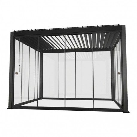 Gazebo MIRADOR-111 3x4m with glass sliding doors, dark grey