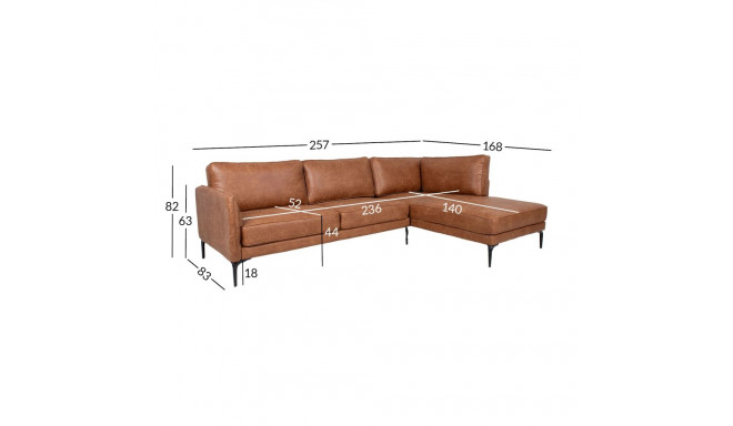 Nurgadiivan SOFIA PN 257x83/168xH82cm, pruun