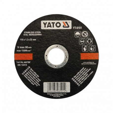 Yato YT-6101 Stainless steel cutting disc, 115x1.2x22mm, 13200 rpm, 80 m/s, flat