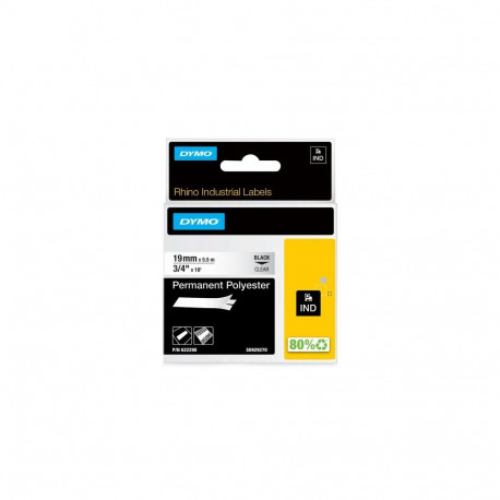 DYMO Rhino Industrial Permanent Polyester Labels | 19 mm x 5.5 m | Black Print on Clear | Self-Adhes