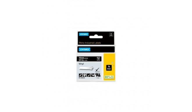 DYMO Rhino Industrial Vinyl Labels | 19 mm x 5.5 m | White Print on Black | Self-Adhesive | for Labe