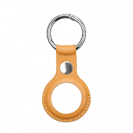 iLike AirTag PU Leather Key Ring Keychain Case Light Brown