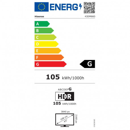 Hisense digitaalne reklaamiekraan 43DM66D 43" maastik/portree 24/7 Android Wi-Fi 8ms 178°/178° 500cd
