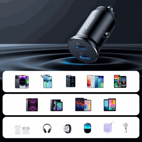 Joyroom JR-CCN06 30W 2x USB-C mini car charger metal - black