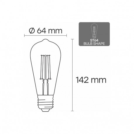 Visional LED Dimmable filament bulb E27, ST64, 10W, 1100lm, 3000K, 360°, amber