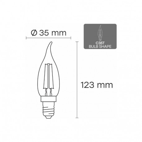 Visional LED Filament bulb E14, C35T, 6W, 840lm, 3000K, 360°