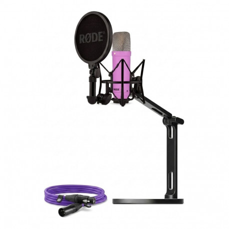 Rode NT1 Signature mikrofon, XLR-kaabel ja lauapealne stuudiovars (lilla komplekt)