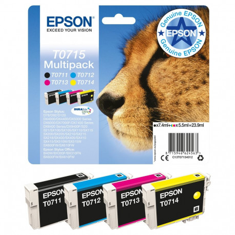 Epson T0715 must ja värviline tint, 4-pakk