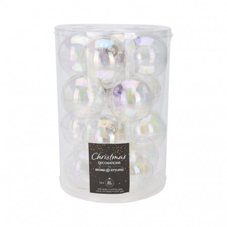 XMAS BALL 80MM 16PCS IRRIDESCENT