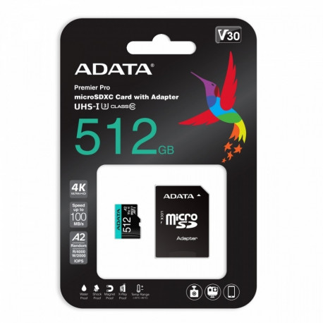 Memory card microSD Premier Pro 512 GB UHS1 U3 V30 A2 + adapter