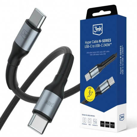 3mk Hyper N-SERIES data transfer and charging cable | USB-C to USB-C | 240W | 2m | black