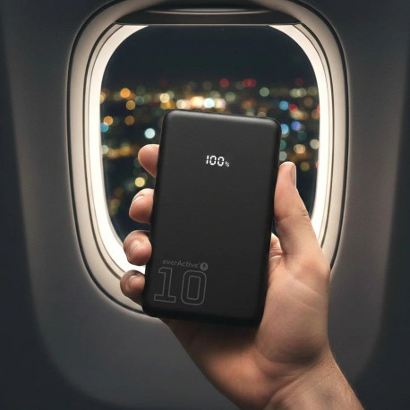 Power Bank - everActive 10,000mAh, 20W, QC4+, LCD Screen, Black