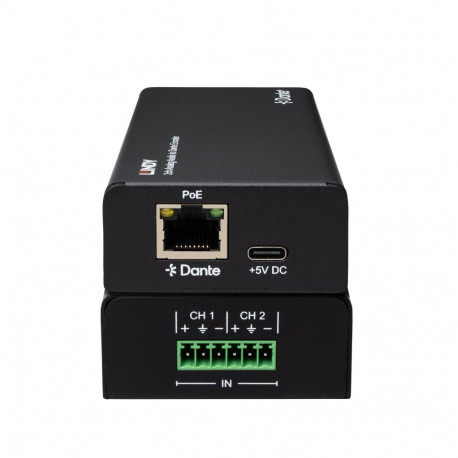 Audio Encoder - Lindy 2ch Analog Audio to Dante® Encoder, 96kHz, RJ45 Output, Black
