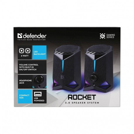 Speaker - Defender Rocket 2.0 6W RMS USB Powered Speakers 80-20000 Hz Black