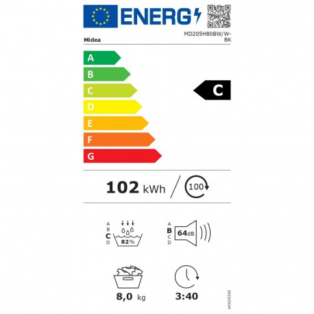 Midea kuivati MD205H80BW/W-BK energiaklass C 8kg sügavus 60cm
