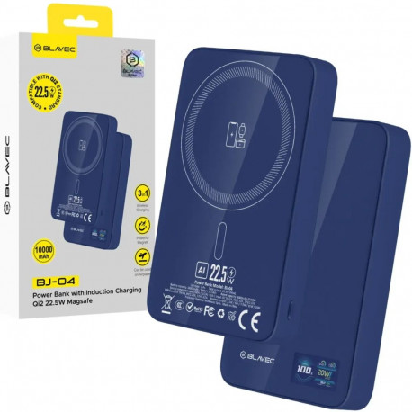 Blavec BJ-04 Slim väline akupank (powerbank) | 10 000 mAh | 22.5W | USB-C, Wireless, MagSafe | sinin