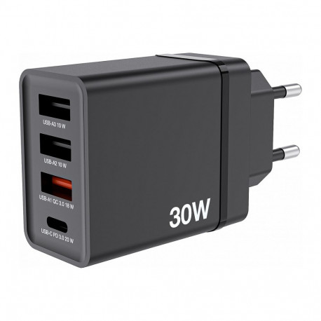 "Verbatim Ladegert 30W, 1x USB-C , 3x USB-A (schwarz, PD 3.0, QC 3.0)"