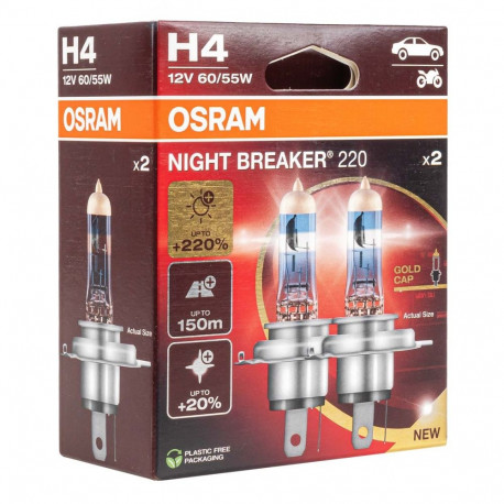 Osram H4 12V 60/55W P43t Night Breaker +220% halogeenpirnid 2 tk