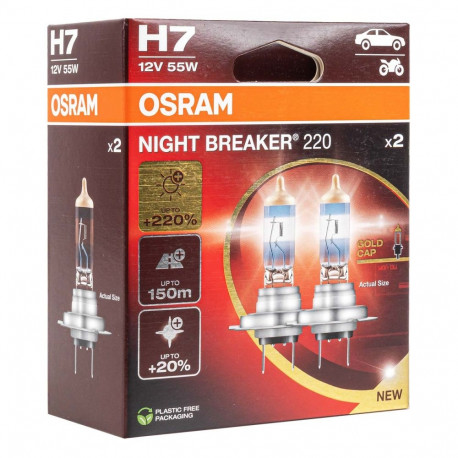 Osram H7 12V 55W PX26d Night Breaker +220% halogeenpirnid 2 tk
