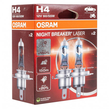 Osram H4 12V 60/55W P43t Night Breaker Laser +150% halogeenpirnid 2 tk