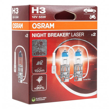 Halogeenpirnid H3 12V 55W Night Breaker Laser +150% /2 tk./