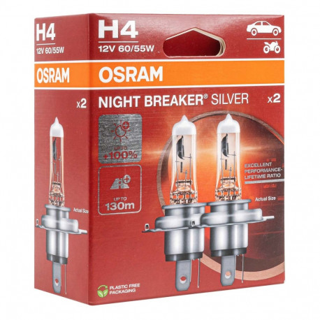 Osram H4 12V Night Breaker Silver +100% halogeenpirnid, 2 tk