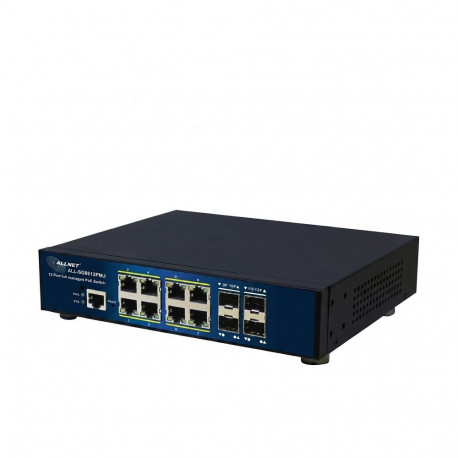 "ALLNET Switch full managed Layer2+ 12 Port • 8x GbE • PoE Budget 300W • 8x PoE at • 4x SFP • 10 & 1
